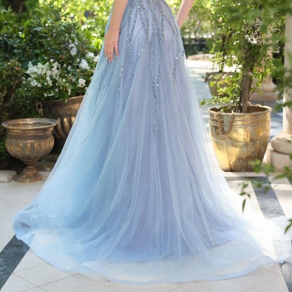 New Sage Strapless Beads Embellished A-Line Dress w/ Beaded Bodice CD A1491 - Picture 7 of 10